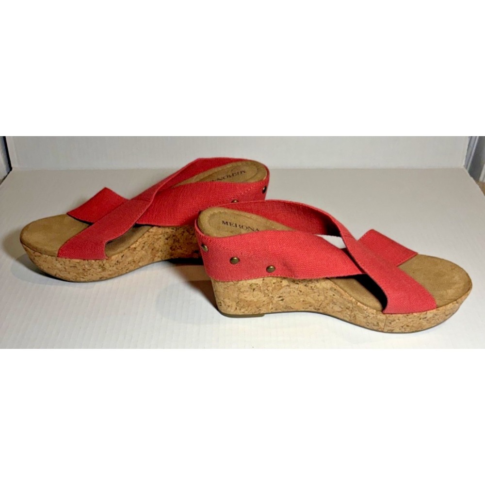 Merona Womens Cris Cross Fabric‎ Slipon Platform Wedge Cork Sandals Size 11